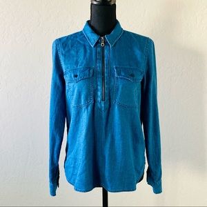 Madewell Indigo Zip Front Popover Long Sleeve Chambray Shirt / Size L